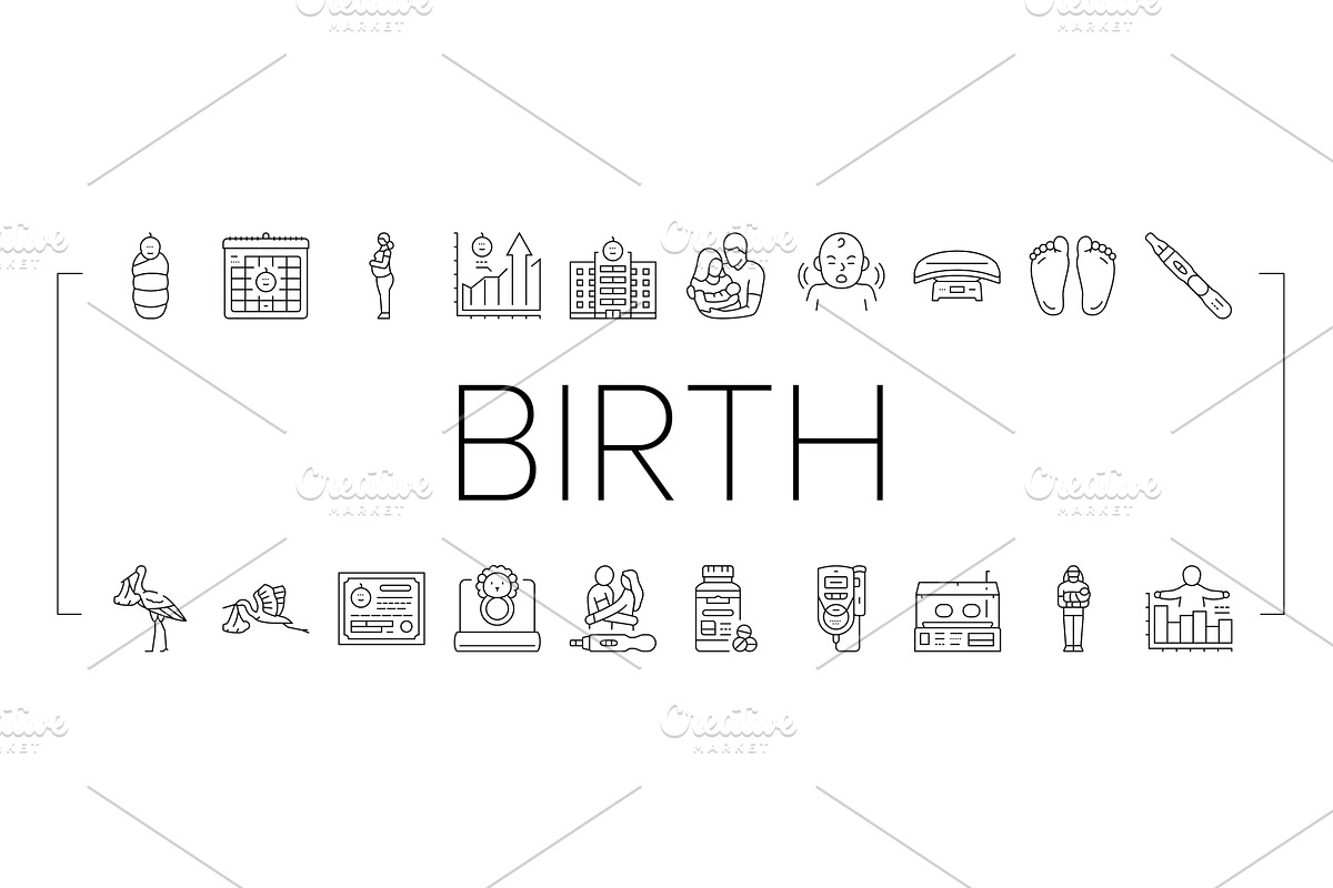 birth pregnancy newborn infant icons, an Object Illustration by pikepicture