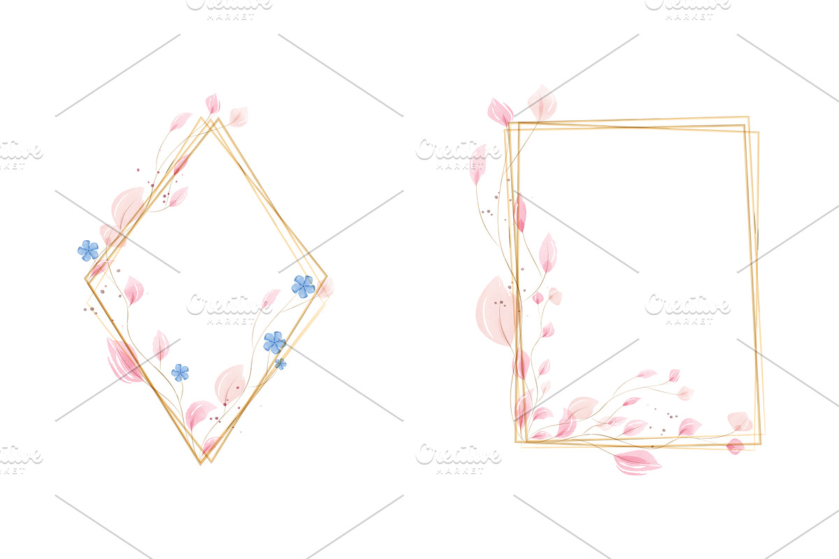 Elegant watercolor floral frames, a Texture Illustration by okskukuruza
