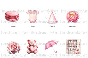 Pink Baby Shower Clipart, Baby Girl, a Decorative Illustration by BrushstrokeArtGB (Thumbnail 4 of 9)