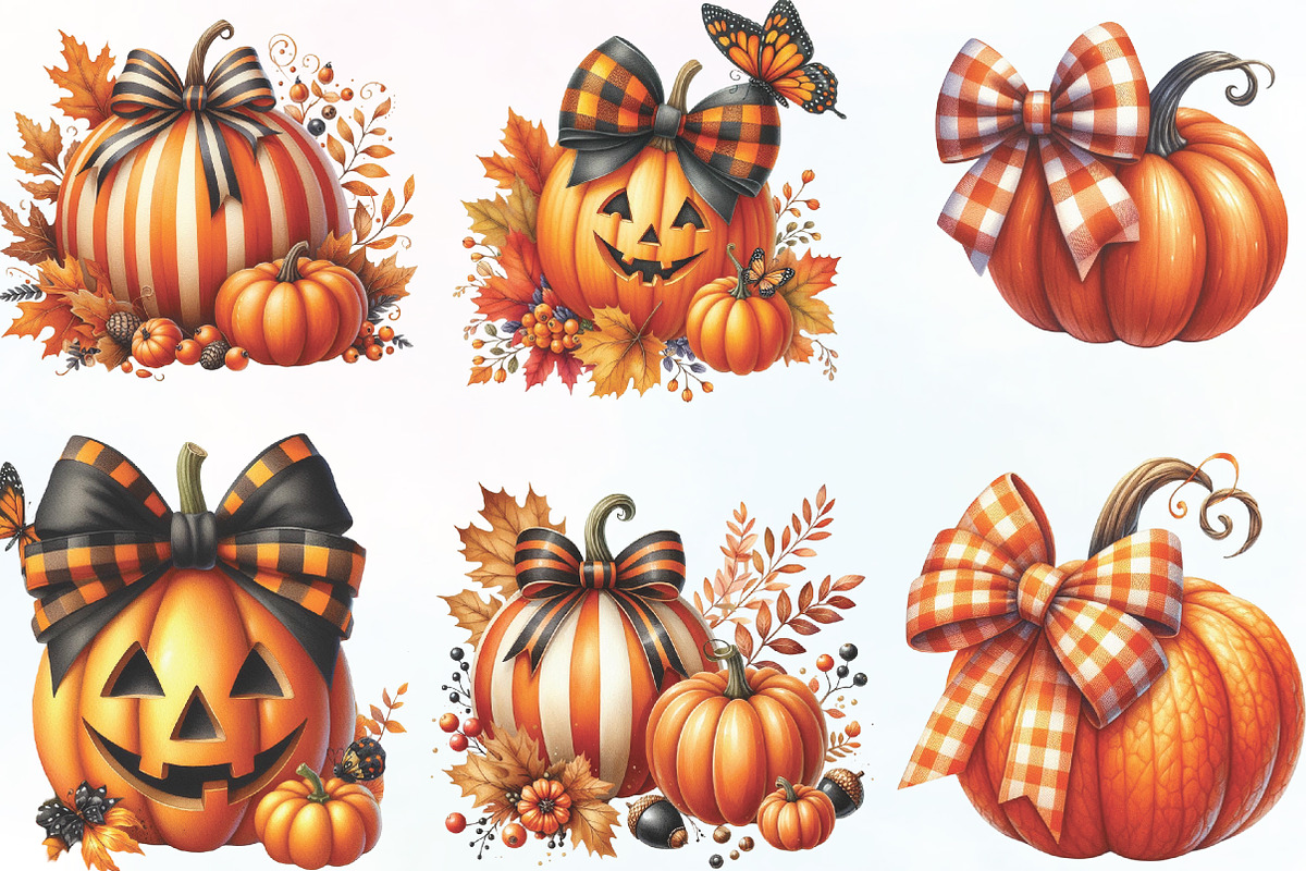 Fall Pumpkin Coquette Bows Clipart, an Illustration by CraftArtStudio (Photo 2 of 6)