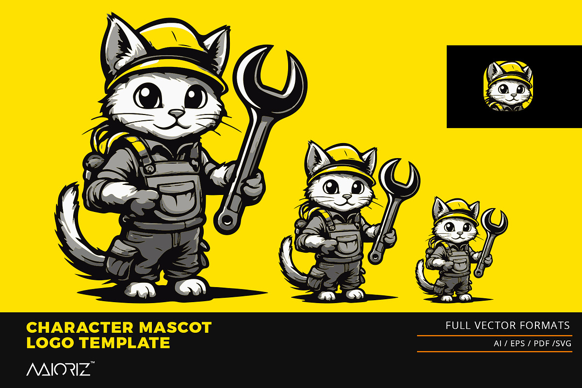 Mechanic Cat Charcter Logo Template, a Branding & Logo Template by Maioriz Shop (Photo 2 of 2)