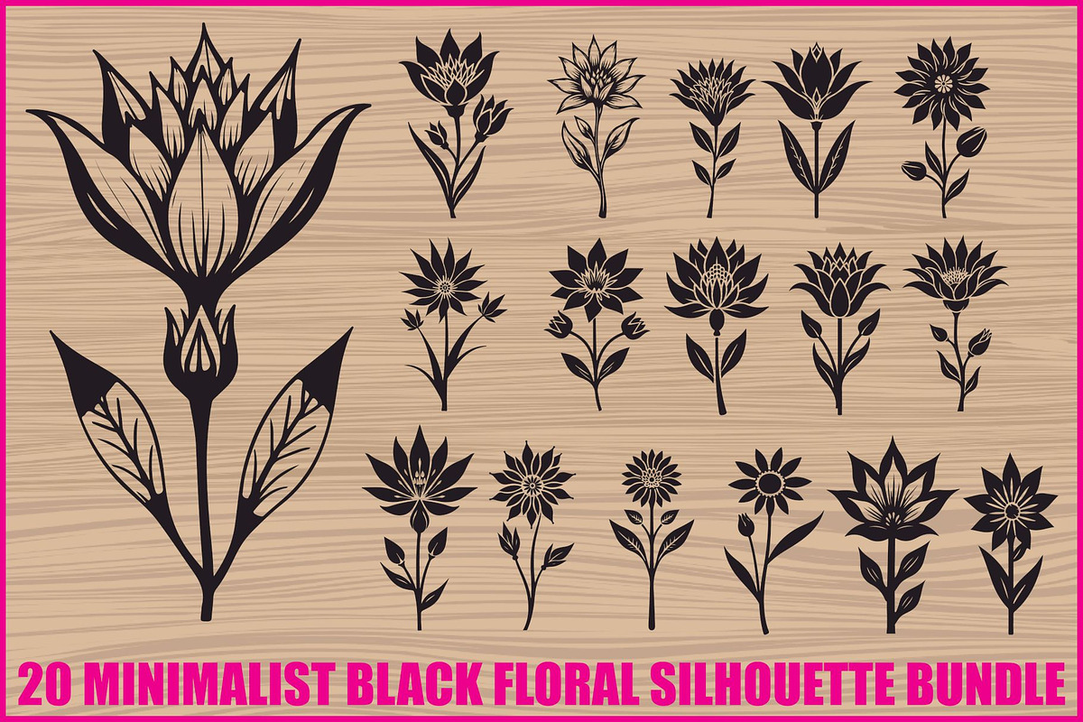 Black Floral Silhouette Set, an Illustration by balal (Photo 1 of 21)