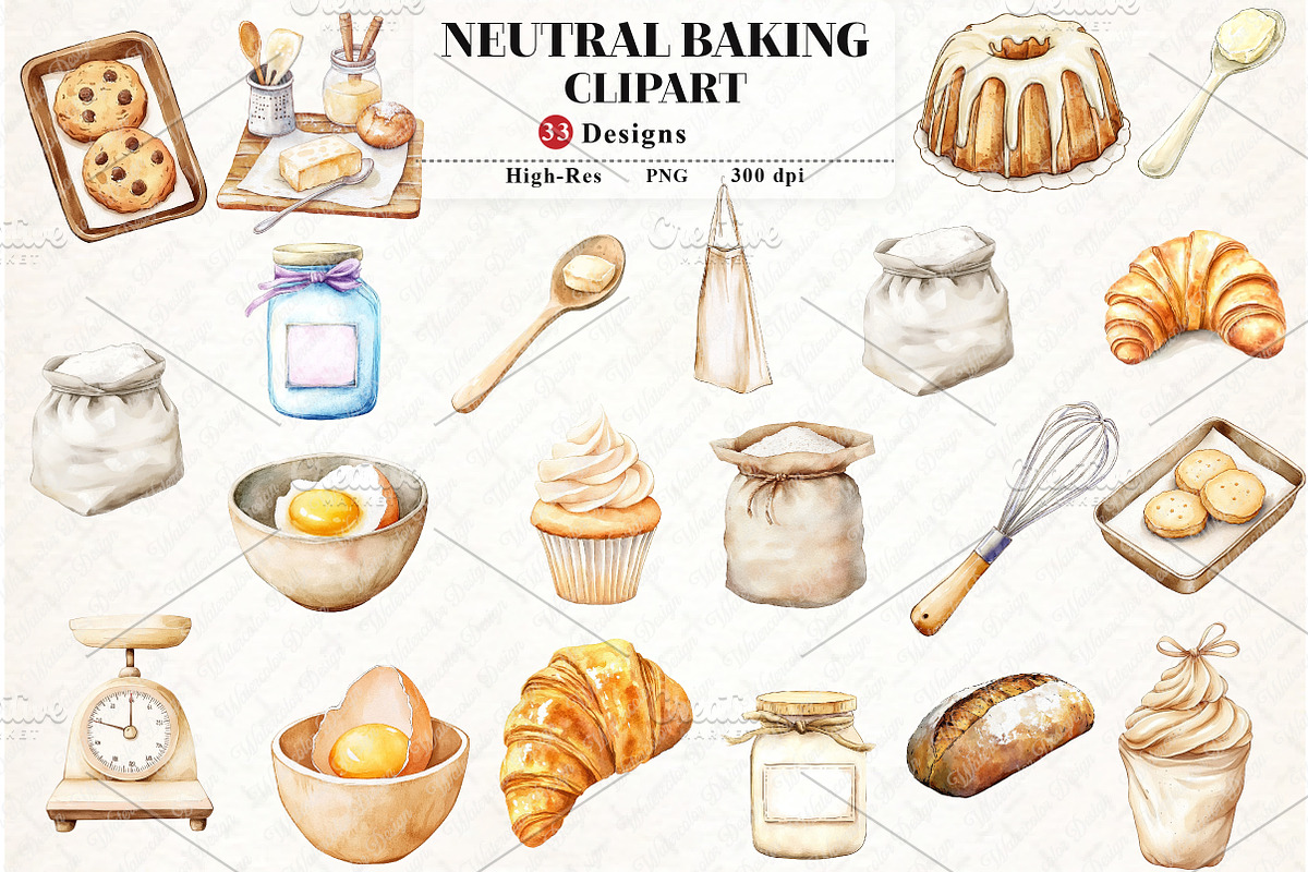 Neutral Baking Clipart, an Illustration by Watercolor design (Photo 1 of 13)