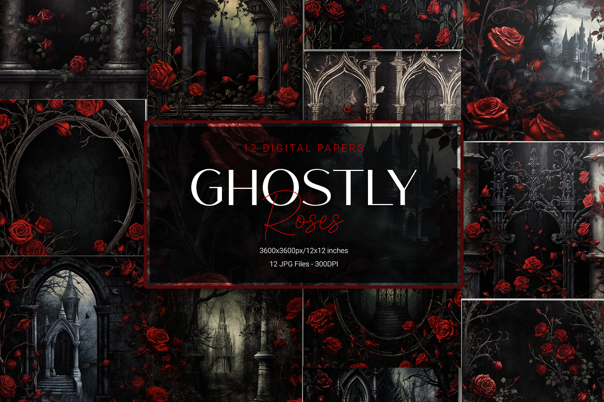 Ghostly Roses Digital Papers, a Background Graphic by Curve Design (Photo 1 of 12)