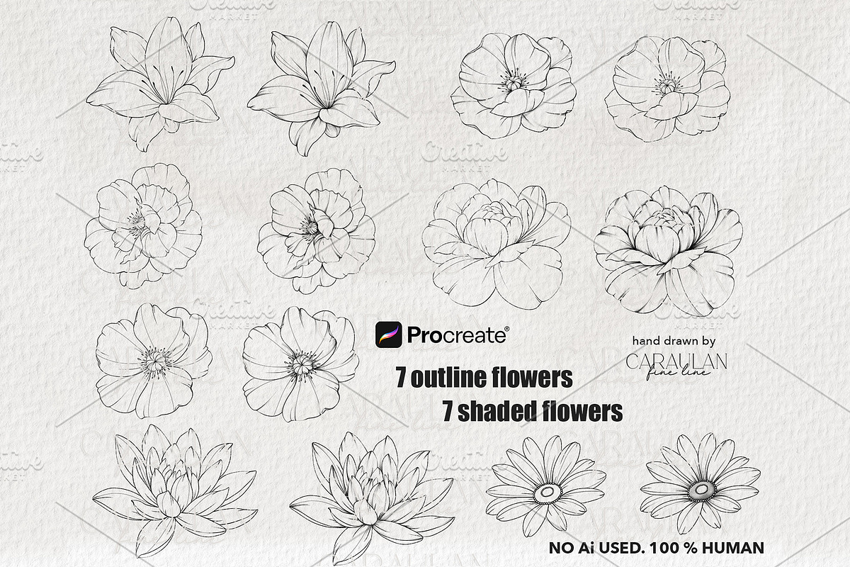 Procreate Stamps: Fine Line Tattoo, a Brush Add-On by CaraulanStore (Photo 6 of 9)