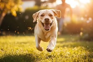 Joyful canine leaping through sunlit, an Animal Photo by Pixeness Studio