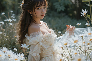 pretty woman in landscape field, a Nature Photo by ComfortQ