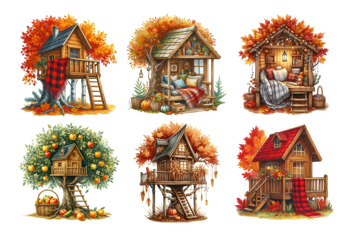 Watercolor Autumn Treehouse Clipart, an Illustration by Daily.Designs (Photo 5 of 5)