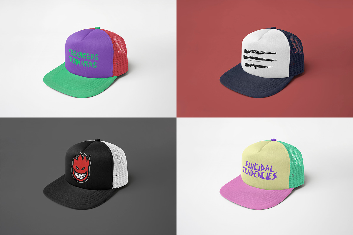 Realistic Trucker Hat Mockup, a Hat Mockup by Uncentrifuged Pressure (Photo 7 of 19)