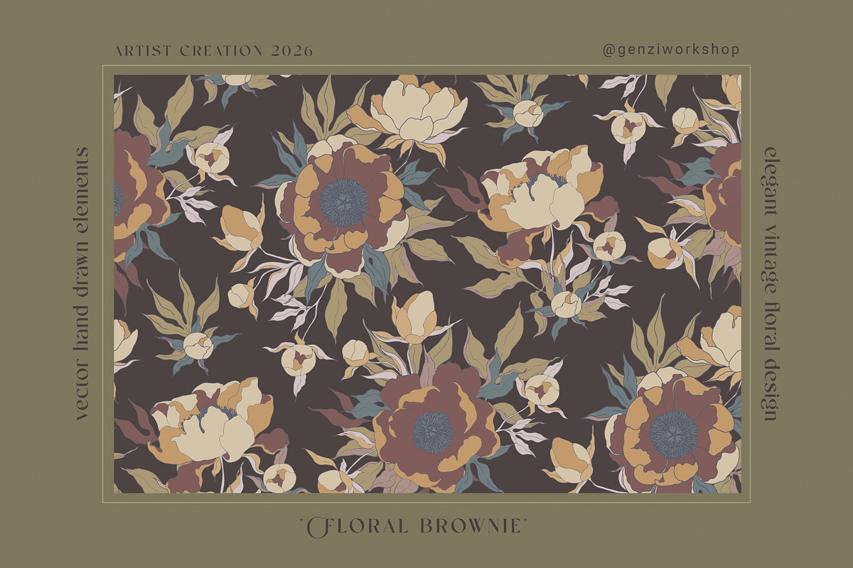 Seamless pattern set with peonies., a Decorative Illustration by GenziWorkshop (Photo 7 of 12)