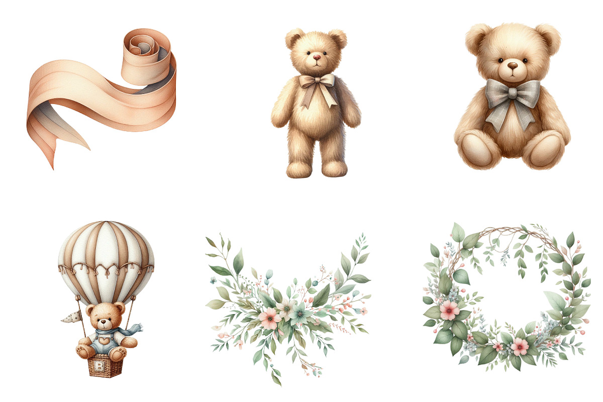 Teddy bear watercolor clipart, an Illustration by CreationArt (Photo 3 of 6)