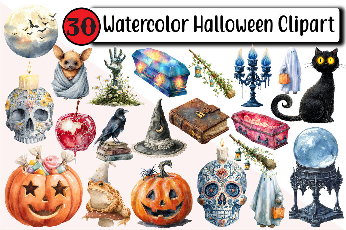 Watercolor Halloween Clipart, an Illustration by Design Market (Photo 1 of 3)