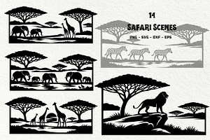 Safari Scenes Silhouette Graphics, an Animal Illustration by DENIDigitalArtSudio