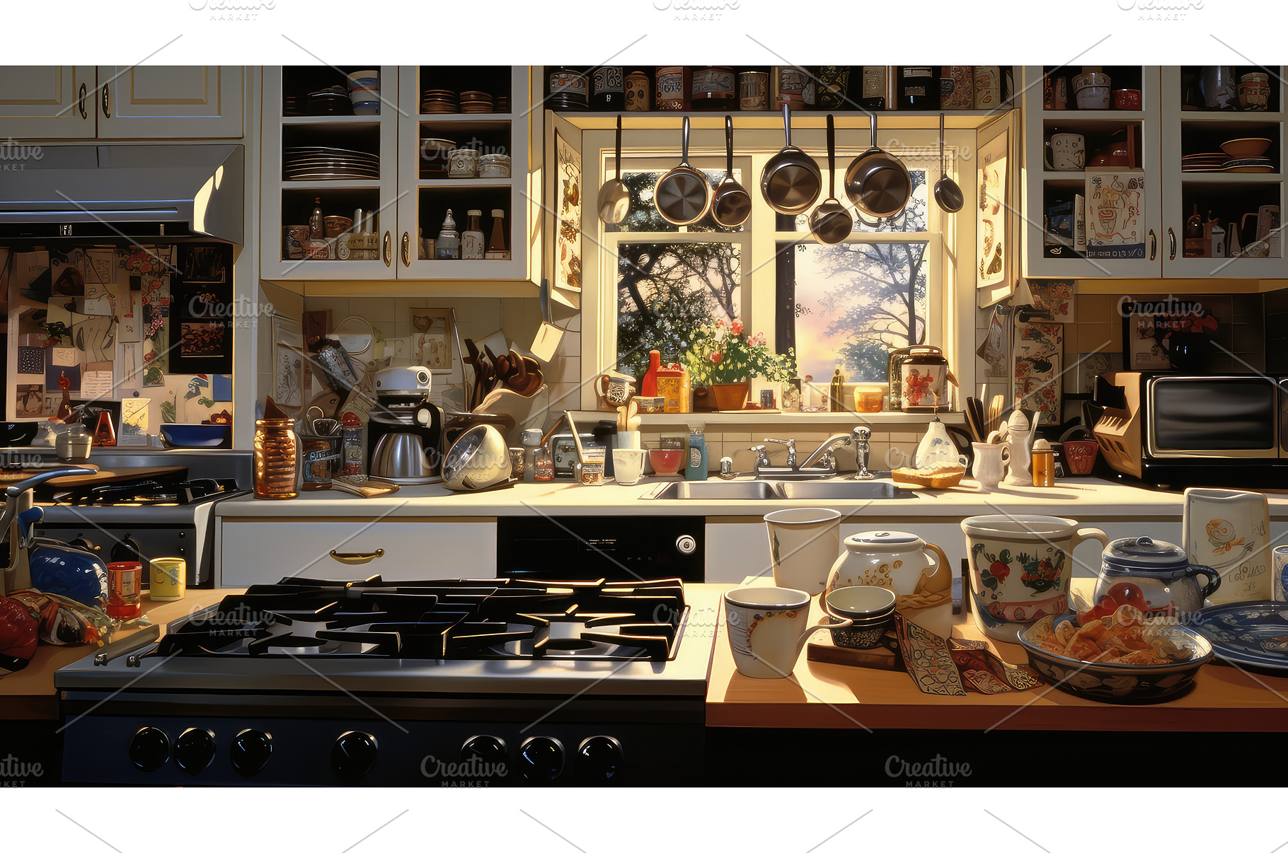stove busy home kitchen ai generated, a Food & Drink Photo by pikepicture