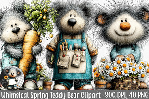 Whimsical Spring Teddy Bear Clipart, an Illustration by Canvas Craft