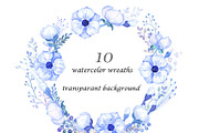 Watercolour clipart Blue Wreaths, a Decorative Illustration by AqwaColor (Thumbnail 2 of 5)