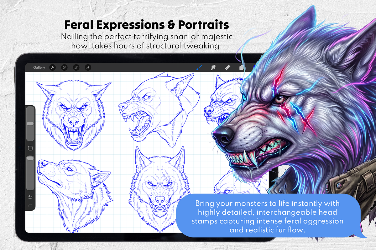Werewolf Maker Procreate Stamps, a Brush Add-On by Selentaori Studio (Photo 8 of 12)