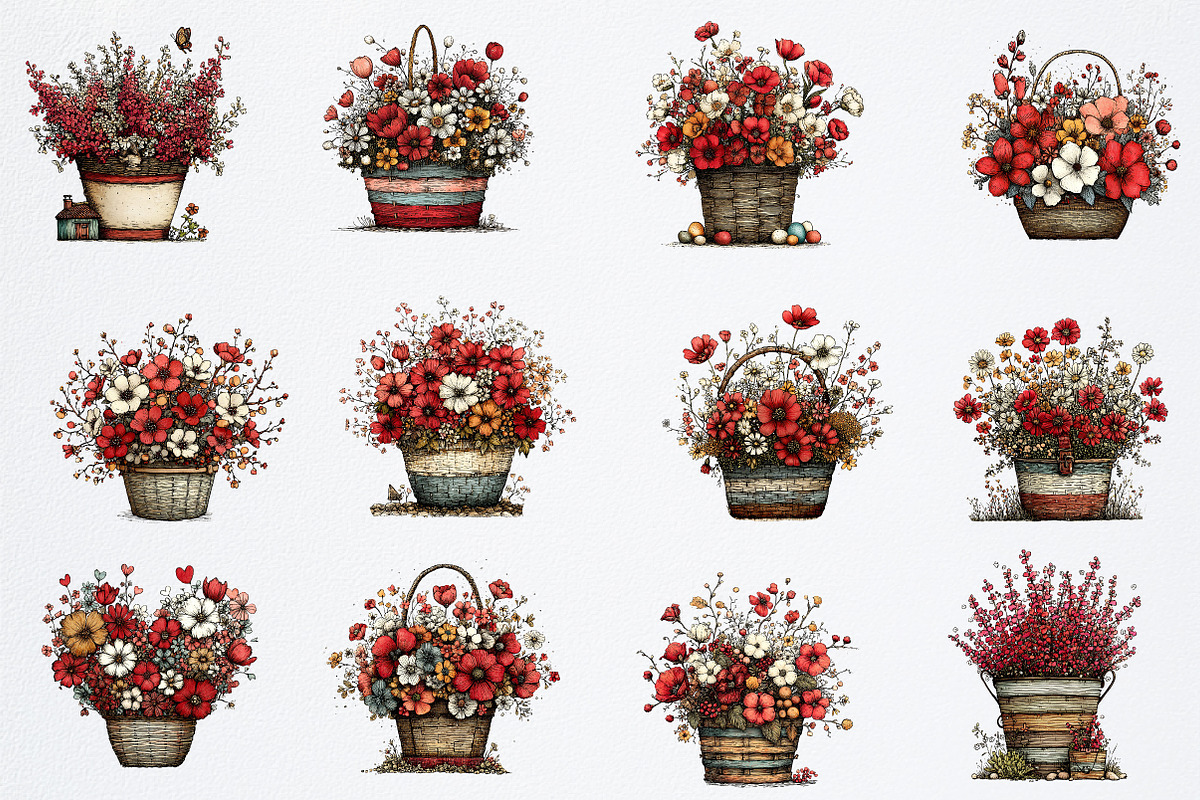 Spring Flower Basket Clipart, an Illustration by Watercolor design (Photo 2 of 6)