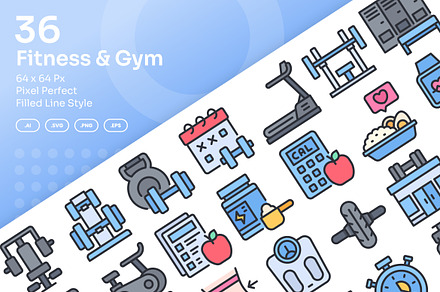 Fitness & Gym Icons - Filled Line, an Icon by Kmg Design