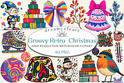 Groovy Retro  Christmas Clipart, an Illustration by DreamCafeArt (Thumbnail 1 of 7)