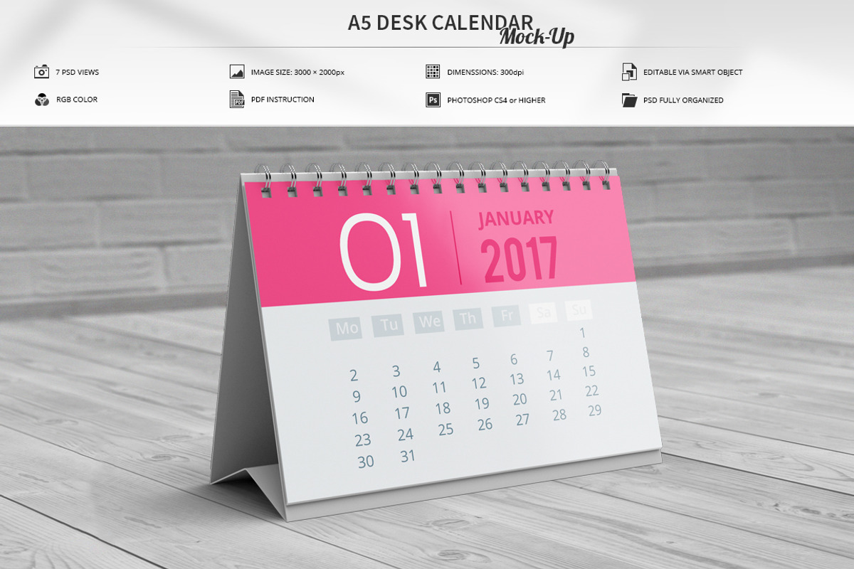 A5 Desk Calendar Mock-Up, a Mockup by MassDream (Photo 1 of 10)