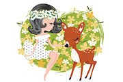 Cute girl with little deer vector, an Animal Illustration by StudioLondon (Thumbnail 2 of 3)