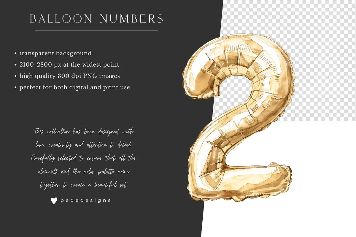Gold Balloon Numbers, a Decorative Illustration by PeDe Designs (Photo 7 of 7)