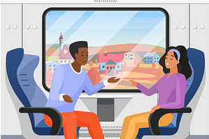 Couple or young friends travel in, a Person Illustration by Lemberg Vector