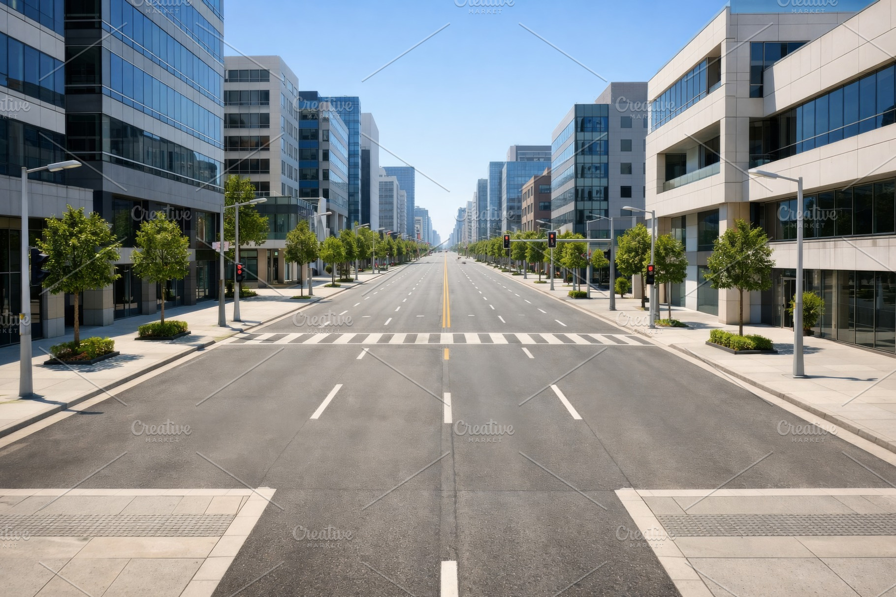 Urban empty street under clear blue, a Photo by Dvoevnore photos