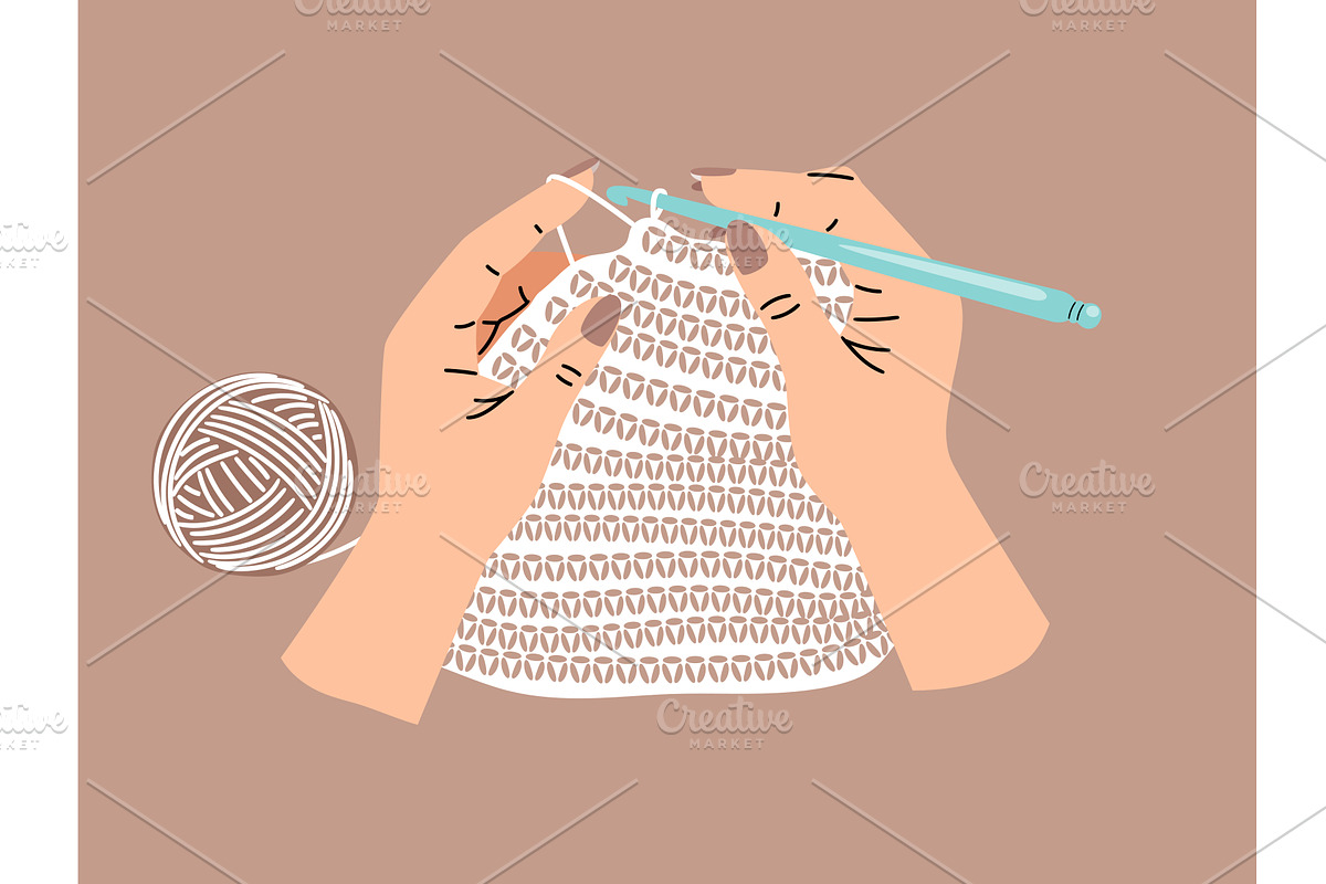 Hands of needlewoman hold the hook, an Illustration by Stock-Smart-Start