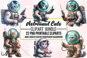 Watercolor Astronaut Cats Clipart, a Seasonal Illustration by Craft Nest