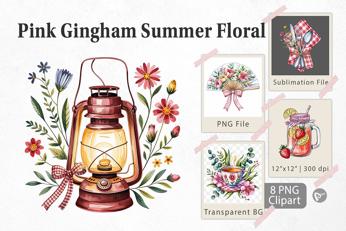Pink Gingham Summer Florals, a Graphic by Artnoy (Photo 1 of 5)