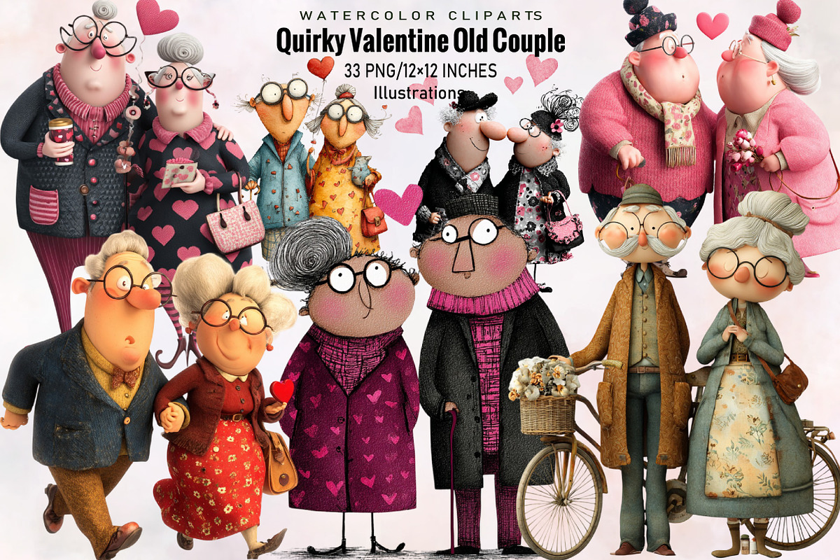Quirky Valentine Old Couple Clipart, an Illustration by SVGArt (Photo 1 of 8)