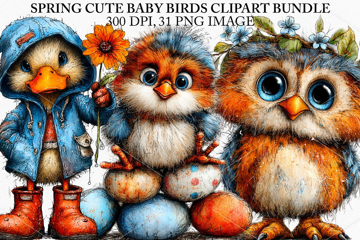 Spring Cute Baby Birds Clipart PNG, an Illustration by Canvas Craft (Photo 1 of 7)