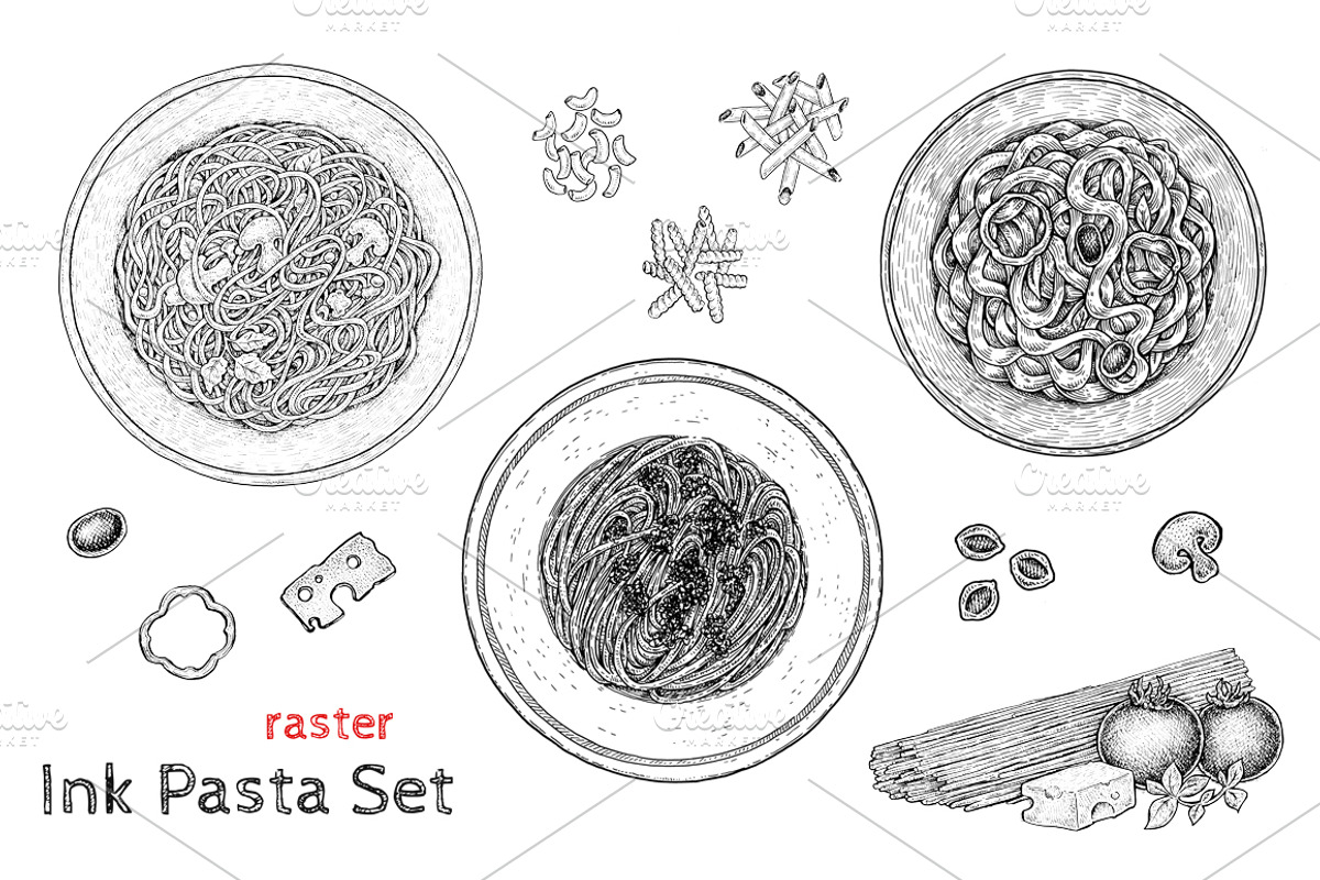 Pasta Set, a Food Illustration by Eugenia Hauss Design
