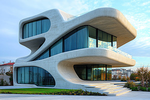 Beautiful futuristic facade of house building, an Architecture Photo by AlyaAnd