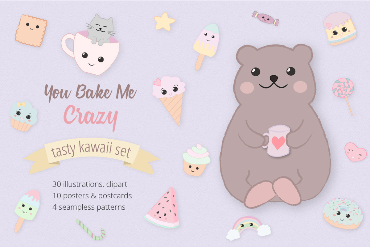 Sweet Kawaii Cake Set, an Animal Illustration by Irena Art (Photo 1 of 7)