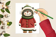 Watercolor Christmas Cat Clipart, an Illustration by DreamCafeArt (Thumbnail 6 of 6)