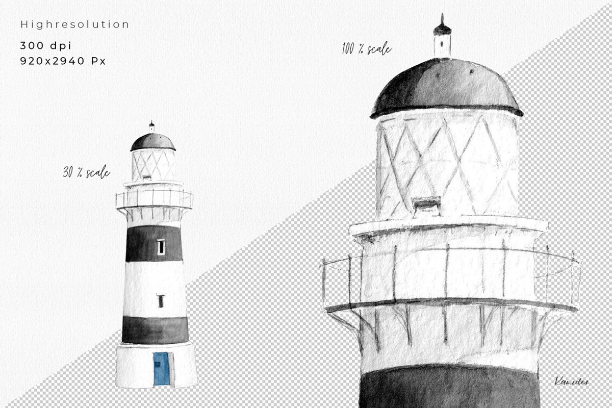 Watercolor Lighthouse Scene Creator, an Illustration by Kamides (Photo 3 of 6)