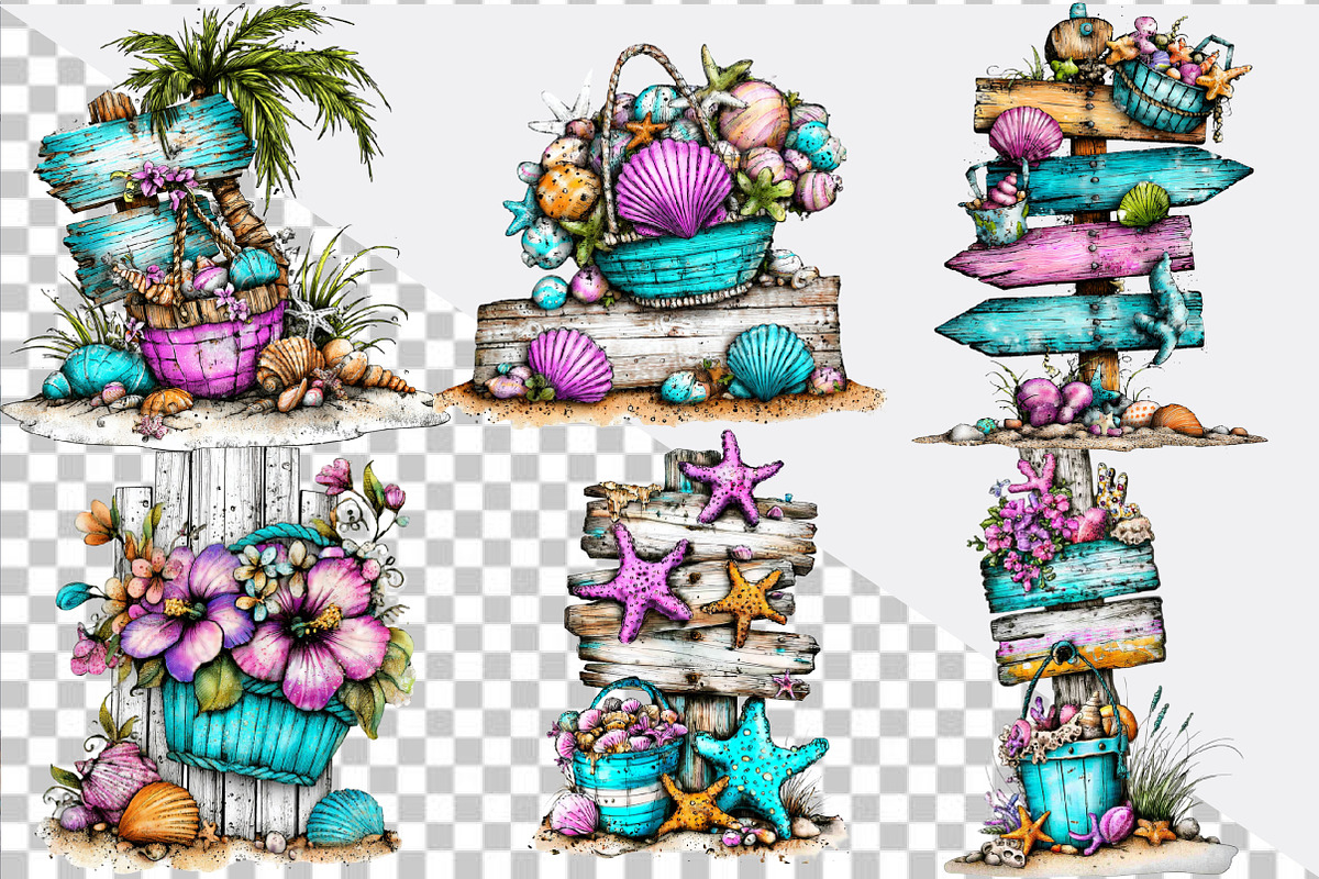 Whimsical Beach Wooden Signs Clipart, an Illustration by SVGArt (Photo 2 of 9)