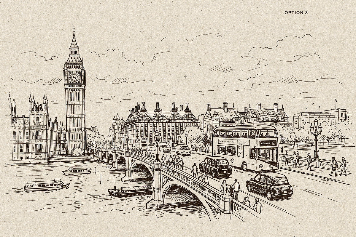 London Cityscape Hand-Drawn Vector, a Decorative Illustration by Alara Studio (Photo 5 of 8)