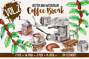 Watercolor Break Time Coffee, a Food Illustration by Graphobia (Thumbnail 1 of 12)