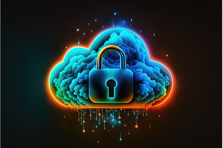 Neon cloud with locked padlock, a Technology Photo by Lermont51