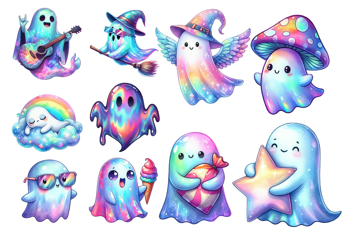 Cute Halloween Ghost Holographic, an Illustration by Daily.Designs (Photo 5 of 6)
