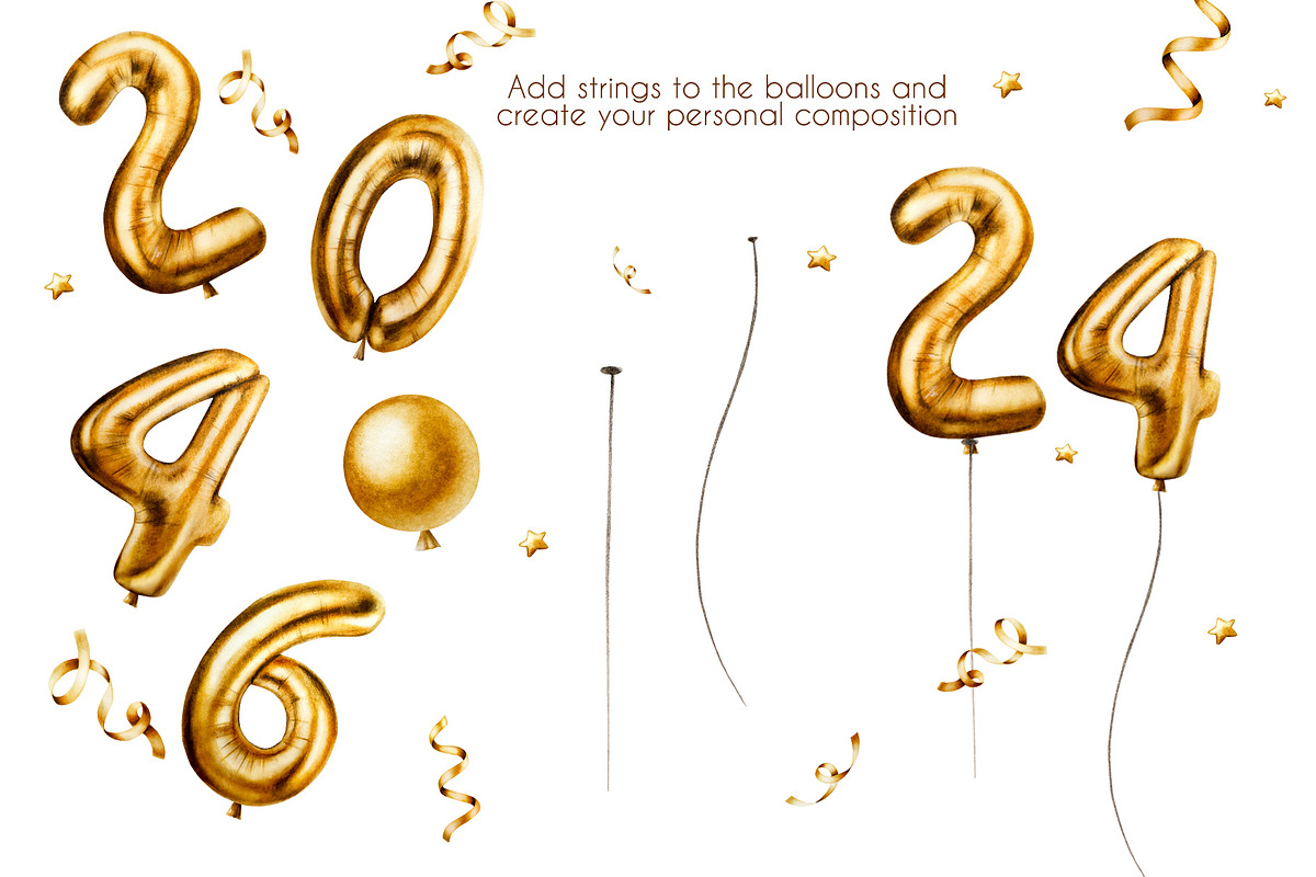 Golden birthday numbers watercolor, a Decorative Illustration by Navenzeles (Photo 4 of 6)