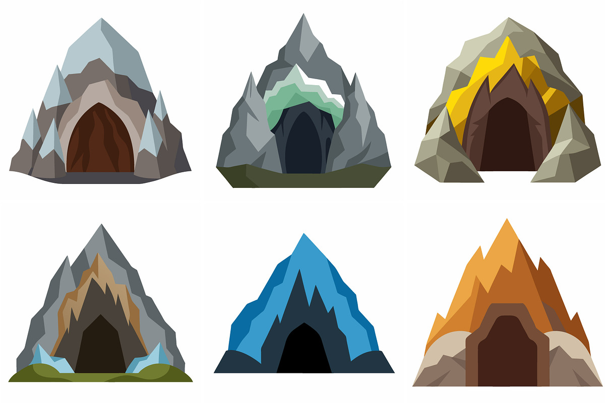 Diverse Mountain Caves Illustration, an Object Graphic by Billah Hub