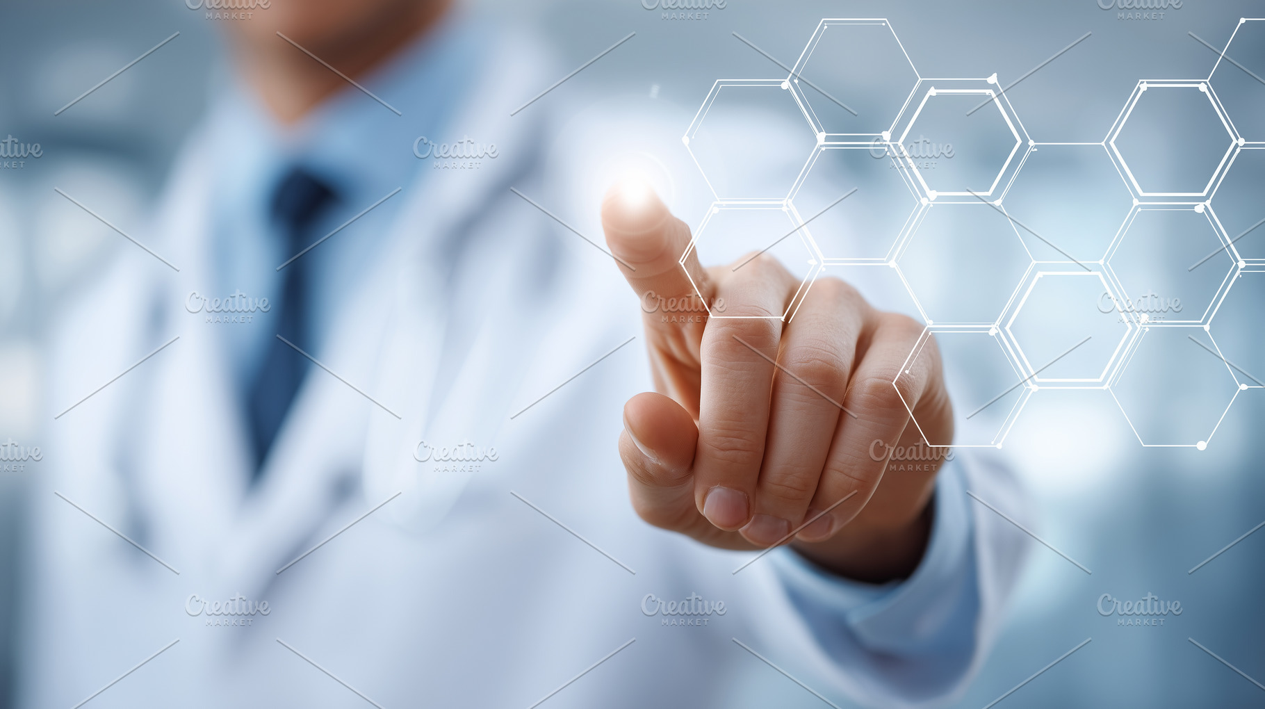 Doctor touching virtual hexagonal in, a Health & Medical Photo by MistyDay