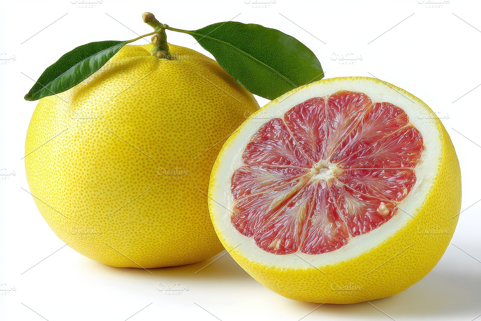 Ripe pomelo fruit half and whole jui, a Photo by Pixeness Studio