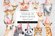 Animals in Party Hats Clipart, Cute, a Decorative Illustration by illuztrate (Thumbnail 1 of 8)