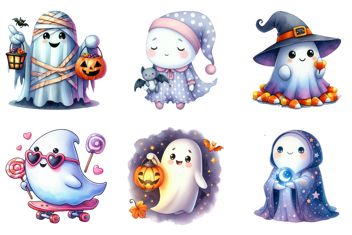 Vibrant Halloween ghost Clipart, an Illustration by SinaCreation (Photo 3 of 5)
